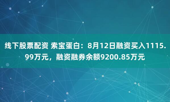 线下股票配资 索宝蛋白：8月12日融资买入1115.99万元，融资融券余额9200.85万元